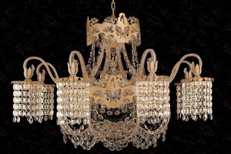Classic Lighting II catalogue: gold chandelier with crystal drops