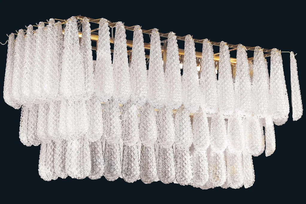 Classic Murano catalogue: rectangular chandelier of textured Murano glass drops